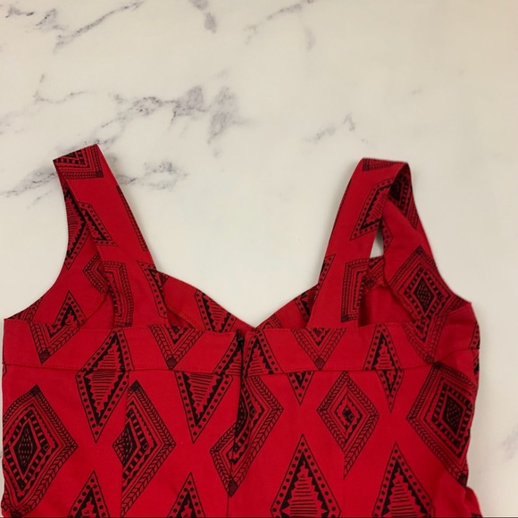 Nooworks red and black diamond print fit and flare retro dress with pockets - Picture 9 of 11